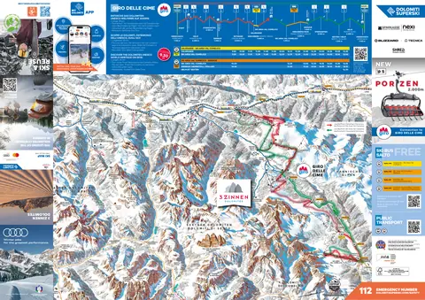 3 Zinnen Dolomites — Winter Map (Faltkarte) 2025-26