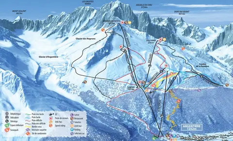 Argentiere — Grands Montets Winter Piste Map