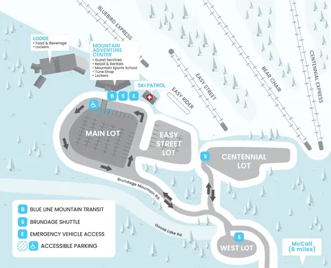 Brundage Mountain — Arrival & Parking Map
