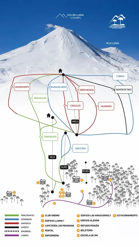 Las Araucarías — Mapa de Pistas (Las Araucarias, Volcán Llaima)