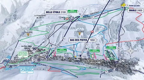 Les Deux Alpes — Bas des pistes (base-area zoom)