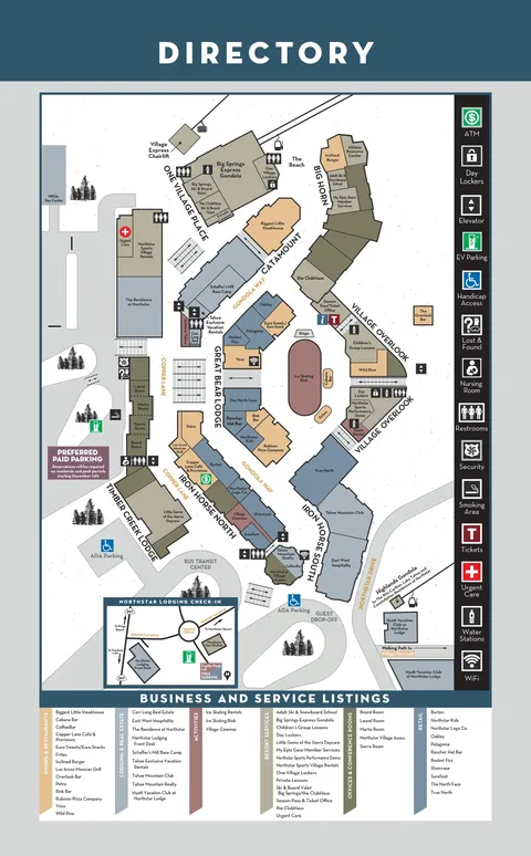 Northstar at Tahoe — Village Directory Map 2025-26