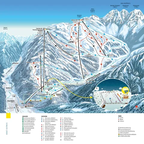 Schlick 2000 - Fulpmes — Winterpanorama Pisten & Anlagen 2024