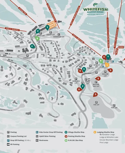 Whitefish Mountain Resort — Parking & Shuttle Map 2023-24