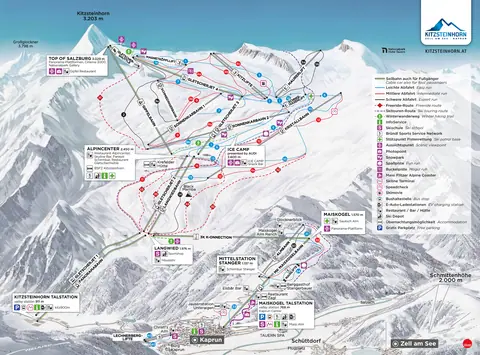 Zell am See–Kaprun — Kitzsteinhorn / Maiskogel (Kaprun) Winter Panorama Map