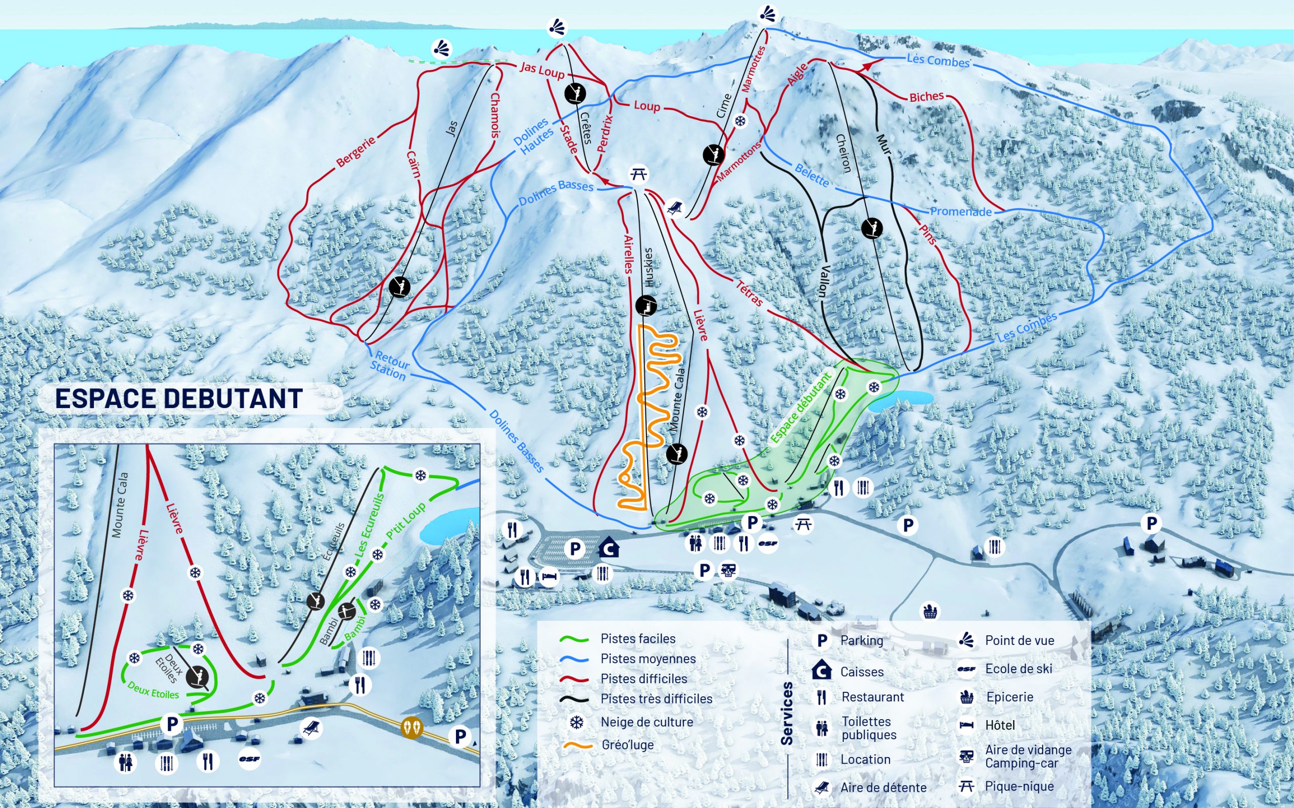 Greolieres Les Neiges trail map