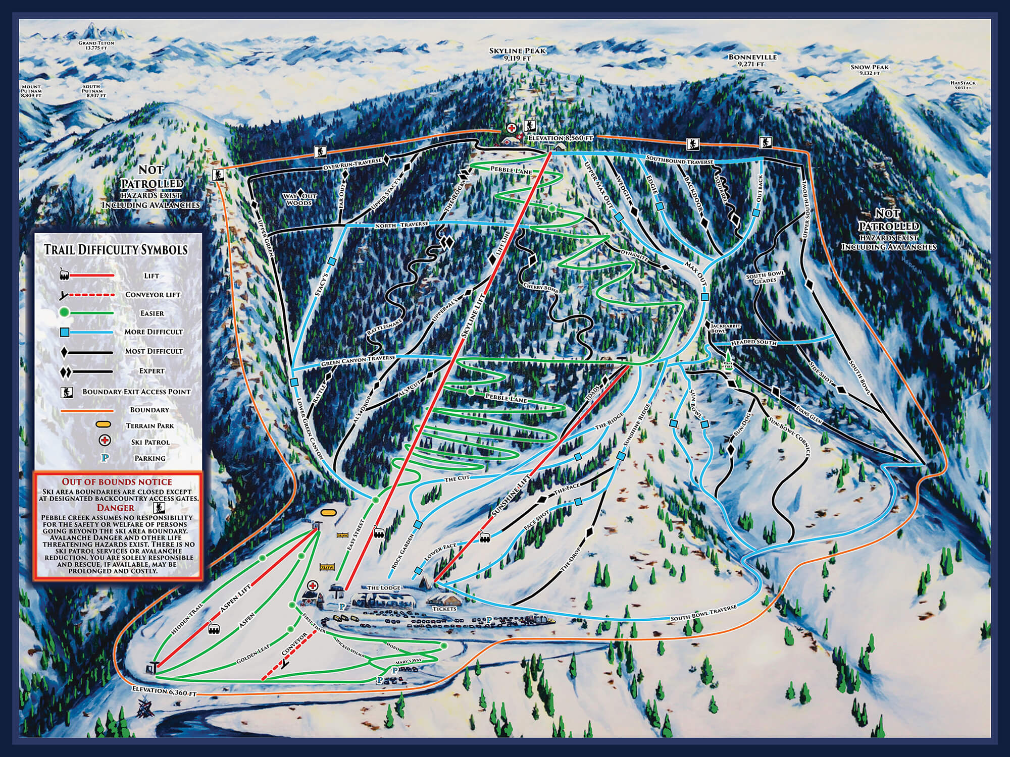 Pebble Creek Ski Area trail map